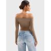 imageYEOREO Sophie Women Off Shoulder Long Sleeve Shirts Double Lined Basic Undershirt Y2K Going Out TopsCoffee