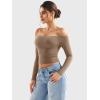 imageYEOREO Sophie Women Off Shoulder Long Sleeve Shirts Double Lined Basic Undershirt Y2K Going Out TopsCoffee