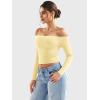 imageYEOREO Sophie Women Off Shoulder Long Sleeve Shirts Double Lined Basic Undershirt Y2K Going Out TopsCreamy Yellow