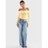 imageYEOREO Sophie Women Off Shoulder Long Sleeve Shirts Double Lined Basic Undershirt Y2K Going Out TopsCreamy Yellow