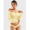 imageYEOREO Sophie Women Off Shoulder Long Sleeve Shirts Double Lined Basic Undershirt Y2K Going Out TopsCreamy Yellow