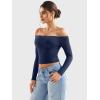 imageYEOREO Sophie Women Off Shoulder Long Sleeve Shirts Double Lined Basic Undershirt Y2K Going Out TopsDeep Blue