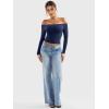 imageYEOREO Sophie Women Off Shoulder Long Sleeve Shirts Double Lined Basic Undershirt Y2K Going Out TopsDeep Blue