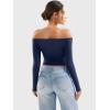 imageYEOREO Sophie Women Off Shoulder Long Sleeve Shirts Double Lined Basic Undershirt Y2K Going Out TopsDeep Blue