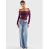 imageYEOREO Sophie Women Off Shoulder Long Sleeve Shirts Double Lined Basic Undershirt Y2K Going Out TopsDeep Raspberry