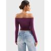 imageYEOREO Sophie Women Off Shoulder Long Sleeve Shirts Double Lined Basic Undershirt Y2K Going Out TopsDeep Raspberry