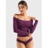 imageYEOREO Sophie Women Off Shoulder Long Sleeve Shirts Double Lined Basic Undershirt Y2K Going Out TopsDeep Raspberry