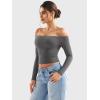 imageYEOREO Sophie Women Off Shoulder Long Sleeve Shirts Double Lined Basic Undershirt Y2K Going Out TopsGrey