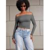 imageYEOREO Sophie Women Off Shoulder Long Sleeve Shirts Double Lined Basic Undershirt Y2K Going Out TopsGrey