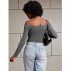 imageYEOREO Sophie Women Off Shoulder Long Sleeve Shirts Double Lined Basic Undershirt Y2K Going Out TopsGrey