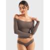 imageYEOREO Sophie Women Off Shoulder Long Sleeve Shirts Double Lined Basic Undershirt Y2K Going Out TopsMocha