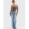 imageYEOREO Sophie Women Off Shoulder Long Sleeve Shirts Double Lined Basic Undershirt Y2K Going Out TopsMocha