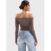 imageYEOREO Sophie Women Off Shoulder Long Sleeve Shirts Double Lined Basic Undershirt Y2K Going Out TopsMocha
