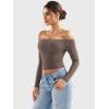 imageYEOREO Sophie Women Off Shoulder Long Sleeve Shirts Double Lined Basic Undershirt Y2K Going Out TopsMocha