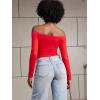 imageYEOREO Sophie Women Off Shoulder Long Sleeve Shirts Double Lined Basic Undershirt Y2K Going Out TopsRed