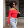 imageYEOREO Sophie Women Off Shoulder Long Sleeve Shirts Double Lined Basic Undershirt Y2K Going Out TopsRed