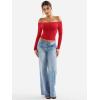 imageYEOREO Sophie Women Off Shoulder Long Sleeve Shirts Double Lined Basic Undershirt Y2K Going Out TopsRed