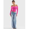 imageYEOREO Sophie Women Off Shoulder Long Sleeve Shirts Double Lined Basic Undershirt Y2K Going Out TopsRose Pink