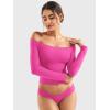 imageYEOREO Sophie Women Off Shoulder Long Sleeve Shirts Double Lined Basic Undershirt Y2K Going Out TopsRose Pink