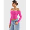 imageYEOREO Sophie Women Off Shoulder Long Sleeve Shirts Double Lined Basic Undershirt Y2K Going Out TopsRose Pink