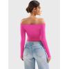 imageYEOREO Sophie Women Off Shoulder Long Sleeve Shirts Double Lined Basic Undershirt Y2K Going Out TopsRose Pink