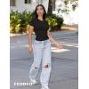 imageYEOREO Women Fitted Workout Tops Short Sleeve Double Lined Basic Y2K Going Out Crew Neck Compression Crop TopBlack