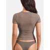 imageYEOREO Women Fitted Workout Tops Short Sleeve Double Lined Basic Y2K Going Out Crew Neck Compression Crop TopBrown