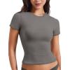 imageYEOREO Women Fitted Workout Tops Short Sleeve Double Lined Basic Y2K Going Out Crew Neck Compression Crop TopCoal