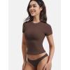 imageYEOREO Women Fitted Workout Tops Short Sleeve Double Lined Basic Y2K Going Out Crew Neck Compression Crop TopCoffee