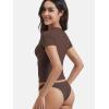 imageYEOREO Women Fitted Workout Tops Short Sleeve Double Lined Basic Y2K Going Out Crew Neck Compression Crop TopCoffee