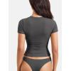 imageYEOREO Women Fitted Workout Tops Short Sleeve Double Lined Basic Y2K Going Out Crew Neck Compression Crop TopDark Grey