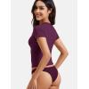 imageYEOREO Women Fitted Workout Tops Short Sleeve Double Lined Basic Y2K Going Out Crew Neck Compression Crop TopDeep Berry