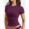 imageYEOREO Women Fitted Workout Tops Short Sleeve Double Lined Basic Y2K Going Out Crew Neck Compression Crop TopDeep Berry
