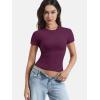 imageYEOREO Women Fitted Workout Tops Short Sleeve Double Lined Basic Y2K Going Out Crew Neck Compression Crop TopDeep Berry