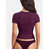 imageYEOREO Women Fitted Workout Tops Short Sleeve Double Lined Basic Y2K Going Out Crew Neck Compression Crop TopDeep Berry