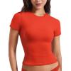 imageYEOREO Women Fitted Workout Tops Short Sleeve Double Lined Basic Y2K Going Out Crew Neck Compression Crop TopDream Red