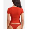 imageYEOREO Women Fitted Workout Tops Short Sleeve Double Lined Basic Y2K Going Out Crew Neck Compression Crop TopDream Red
