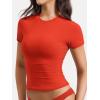 imageYEOREO Women Fitted Workout Tops Short Sleeve Double Lined Basic Y2K Going Out Crew Neck Compression Crop TopDream Red