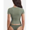 imageYEOREO Women Fitted Workout Tops Short Sleeve Double Lined Basic Y2K Going Out Crew Neck Compression Crop TopGreen
