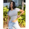 imageYEOREO Women Fitted Workout Tops Short Sleeve Double Lined Basic Y2K Going Out Crew Neck Compression Crop TopGrey