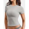 imageYEOREO Women Fitted Workout Tops Short Sleeve Double Lined Basic Y2K Going Out Crew Neck Compression Crop TopGrey