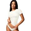 imageYEOREO Women Fitted Workout Tops Short Sleeve Double Lined Basic Y2K Going Out Crew Neck Compression Crop TopPearl