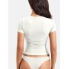 imageYEOREO Women Fitted Workout Tops Short Sleeve Double Lined Basic Y2K Going Out Crew Neck Compression Crop TopPearl