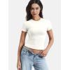 imageYEOREO Women Fitted Workout Tops Short Sleeve Double Lined Basic Y2K Going Out Crew Neck Compression Crop TopPearl