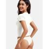imageYEOREO Women Fitted Workout Tops Short Sleeve Double Lined Basic Y2K Going Out Crew Neck Compression Crop TopPearl