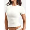 imageYEOREO Women Fitted Workout Tops Short Sleeve Double Lined Basic Y2K Going Out Crew Neck Compression Crop TopPearl