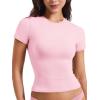 imageYEOREO Women Fitted Workout Tops Short Sleeve Double Lined Basic Y2K Going Out Crew Neck Compression Crop TopPink