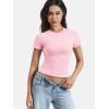 imageYEOREO Women Fitted Workout Tops Short Sleeve Double Lined Basic Y2K Going Out Crew Neck Compression Crop TopPink