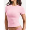 imageYEOREO Women Fitted Workout Tops Short Sleeve Double Lined Basic Y2K Going Out Crew Neck Compression Crop TopPink