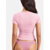 imageYEOREO Women Fitted Workout Tops Short Sleeve Double Lined Basic Y2K Going Out Crew Neck Compression Crop TopPink
